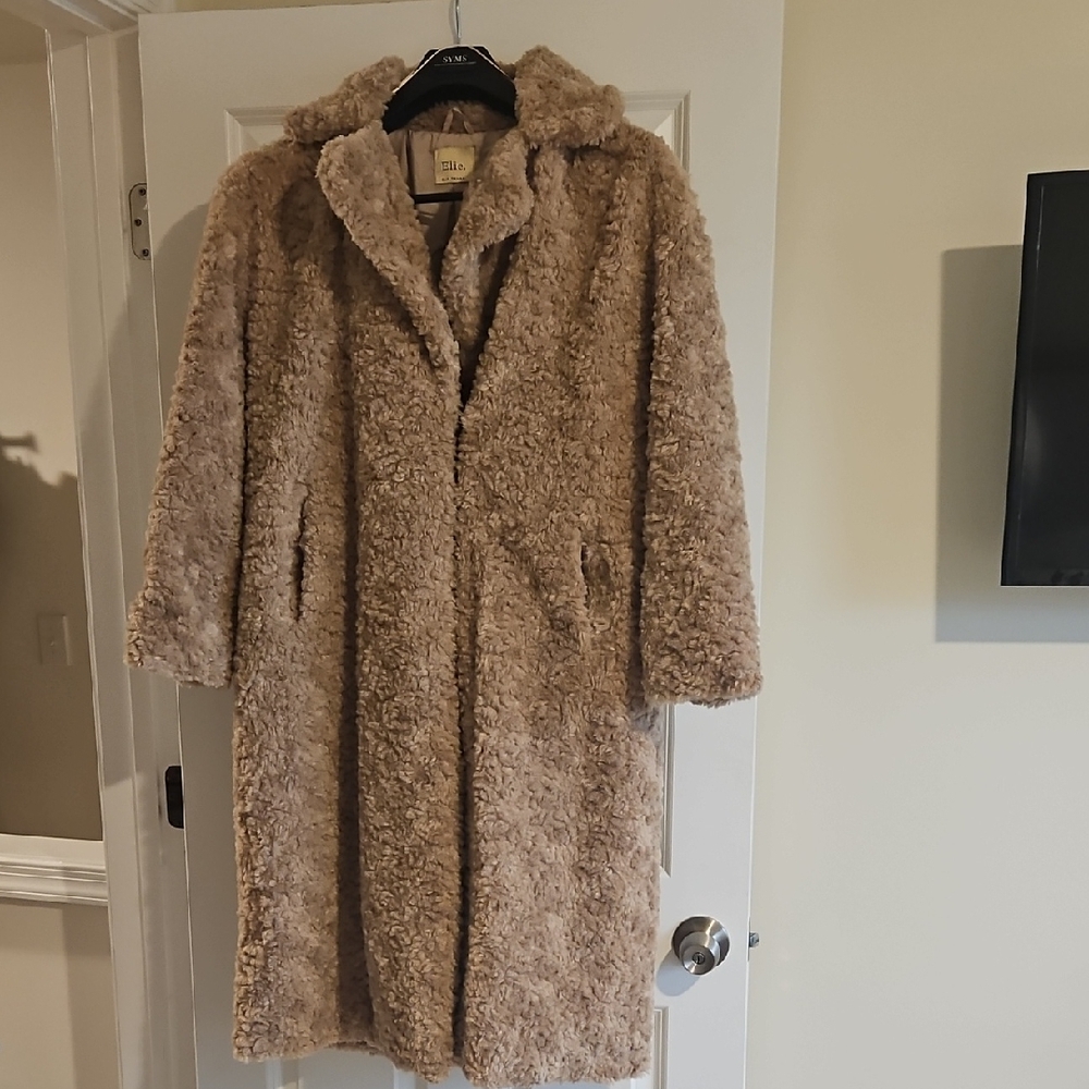 Elie Tahari Taupe Teddy Faux Shearling Coat